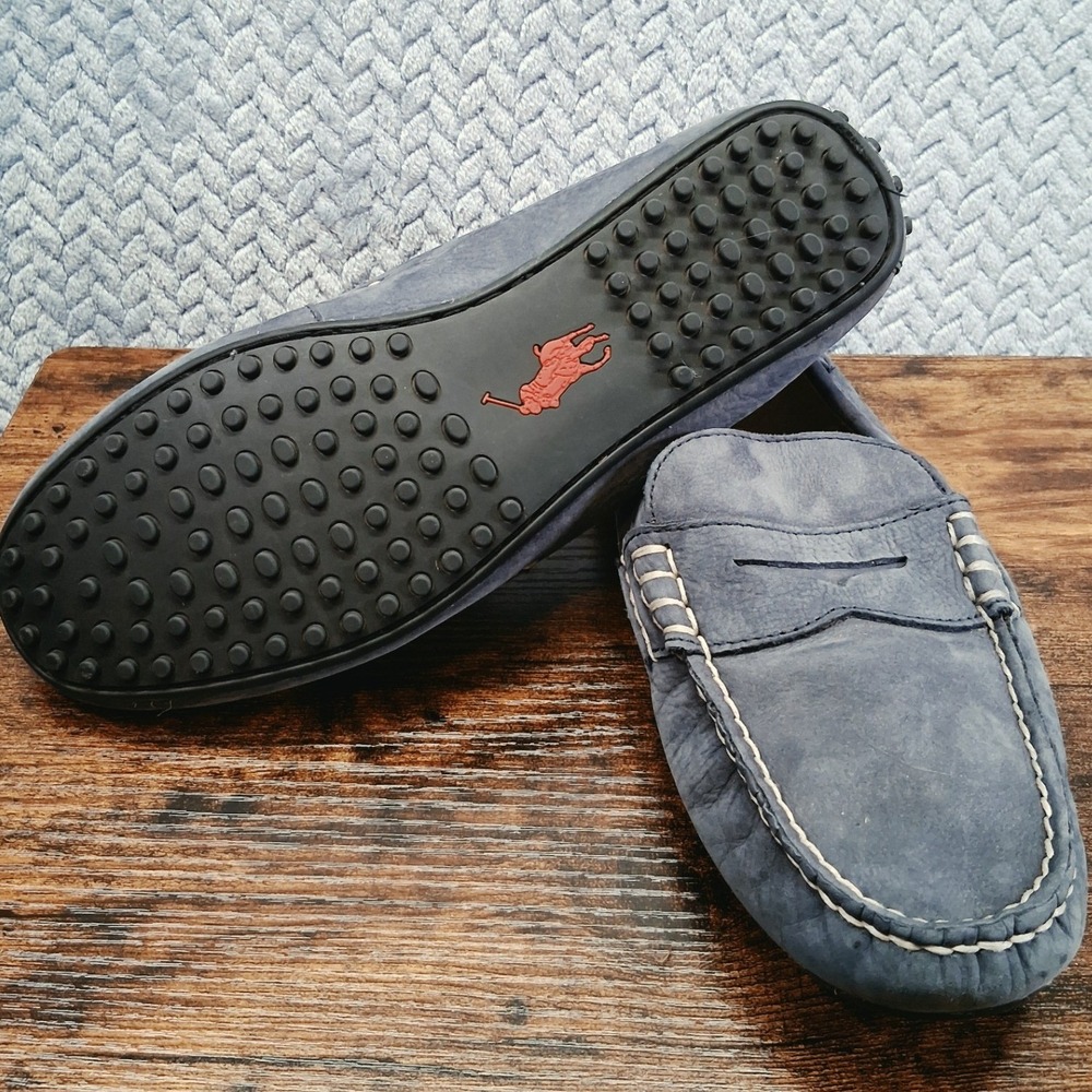 Polo Ralph Lauren Wes-SO-DRV Navy Blue Leather Driving Loafers Mens 9.5D